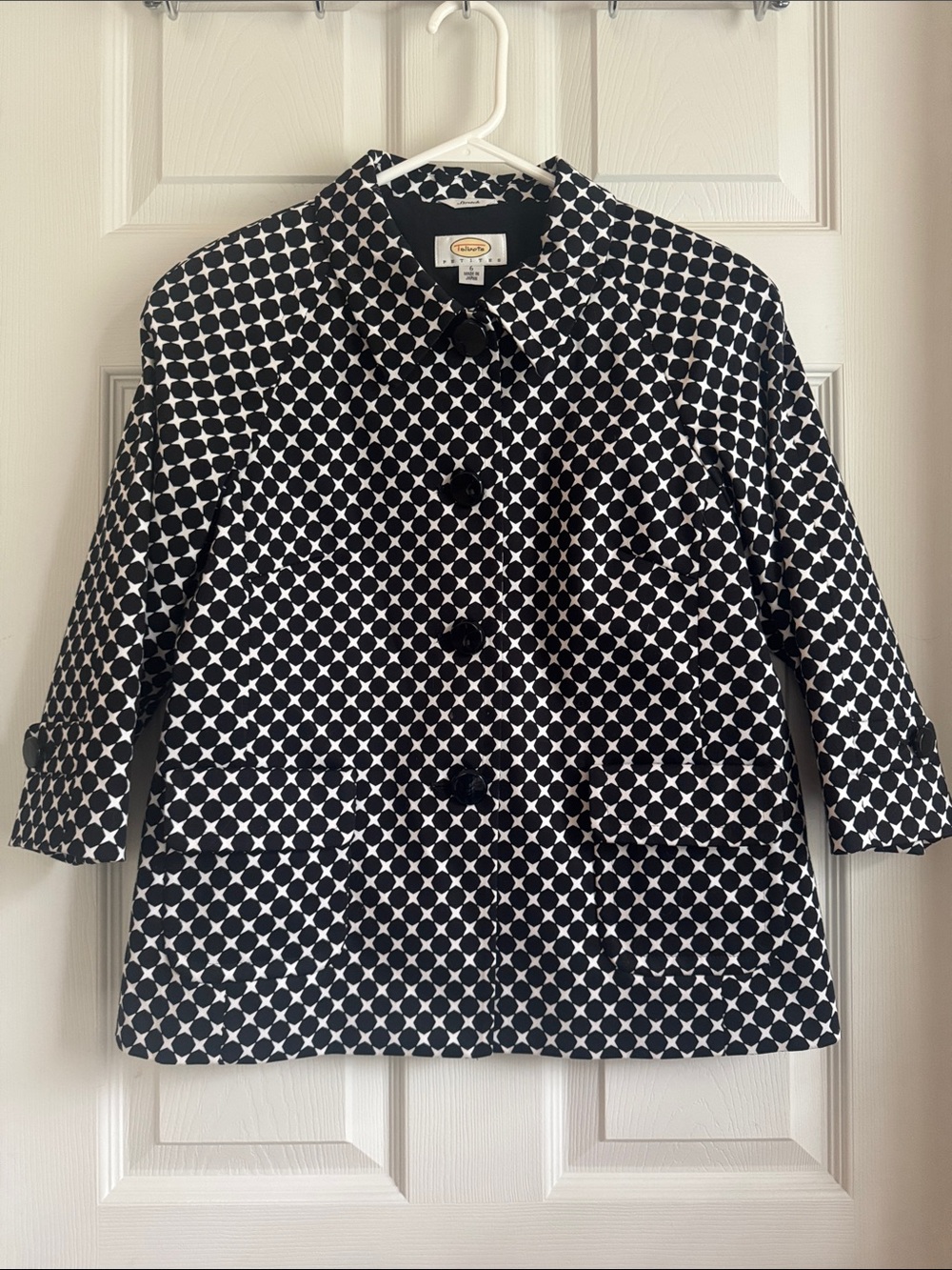 Talbots Black and White Geometric Pea Coat